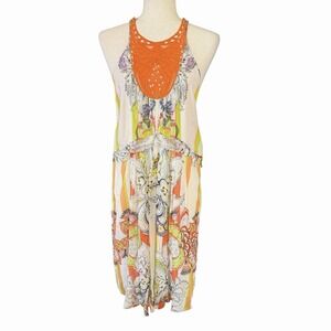 Roberto Cavalli Silk Halter Dress US 6/ 42 Mixed Print Crochet Bib Euro-Summer